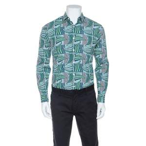 Salvatore Ferragamo Blue and Green Sailboat Print Cotton Long Sleeve Shirt S