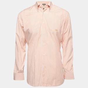 Salvatore Ferragamo Orange Striped Cotton Button Down Shirt M