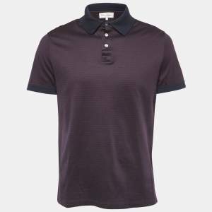 Salvatore Ferragamo Navy Blue Logo Patterned Cotton Polo T-Shirt L