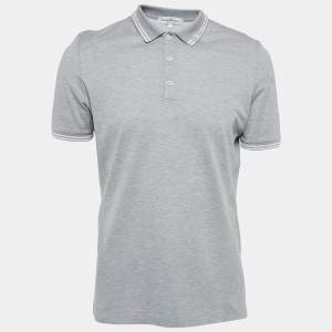 Salvatore Ferragamo Grey Cotton Pique Polo T-Shirt M