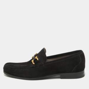 مملوكة مسبقًا Salvatore Ferragamo Black Suede Gancini Loafers Size 43.5