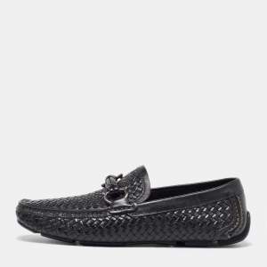 Salvatore Ferragamo Black Woven Leather Gancini Penny Loafers Size 40