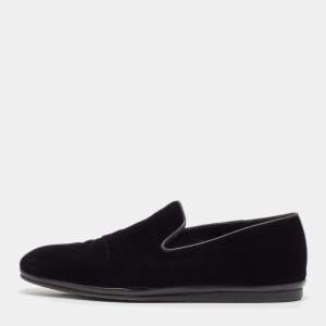 Salvatore Ferragamo Black Leather and Velvet Driver Loafers Size 41