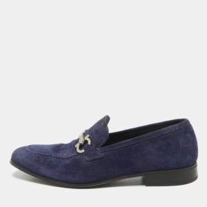 Salvatore Ferragamo Blue Suede Gancini Loafers Size 41.5