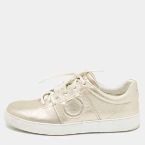 Salvatore Ferragamo Metallic Leather Lace Up Sneakers Size 44.5