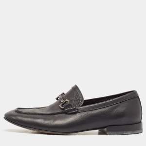 Salvatore Ferragamo Black Leather Gancini Slip On Loafers Size 41