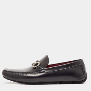 Salvatore Ferragamo Black Leather Gancini Bit Slip On Loafers Size 45