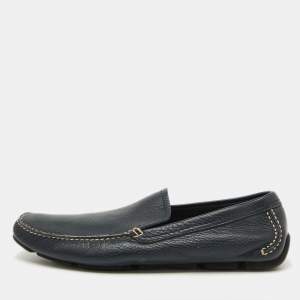 Salvatore Ferragamo Navy Blue Leather Slip On Loafers Size 44