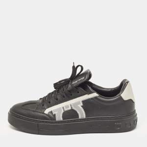 Salvatore Ferragamo Black/Cream Leather Borg Lace Up Sneakers Size 42.5
