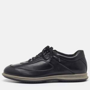 Salvatore Ferragamo Black Leather Lace Up Sneakers Size 41.5