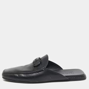 Salvatore Ferragamo Black Leather Gancini Mules Size 44