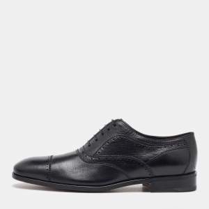 Salvatore Ferragamo Black Leather Brogue Lace Up Oxfords Size 41.5