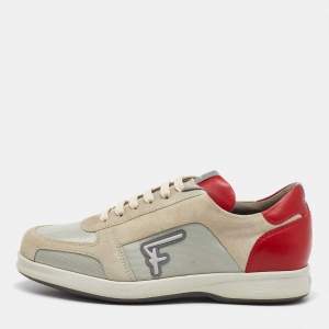 Salvatore Ferragamo Multicolor Fabric and Suede Low Top Sneakers Size 41.5