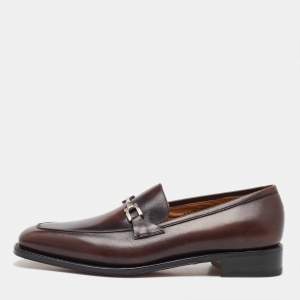 Salvatore Ferragamo Dark Brown Leather Gancini Slip On Loafers Size 41.5
