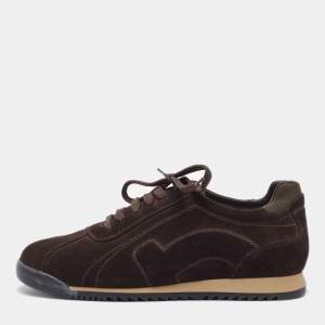 Salvatore Ferragamo Dark Brown Suede Low Top Sneakers Size 41.5