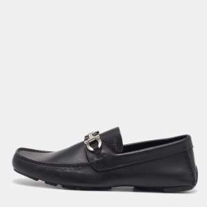 Salvatore Ferragamo Black Leather Slip On Gancini Loafers Size 41.5