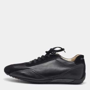 Salvatore Ferragamo Black Leather and Suede Low Top Sneakers Size 41.5