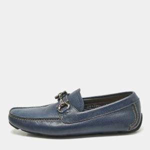 Salvatore Ferragamo Navy Blue Leather Parigi Gancini Loafers Size 39