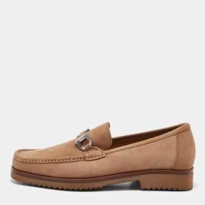 Salvatore Ferragamo Brown Nubuck Leather Gancini Loafers Size 41.5