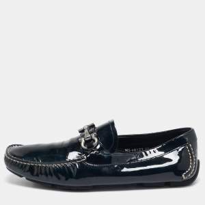 Salvatore Ferragamo Green Patent Leather Gancini Bit Slip On Loafers Size 42.5