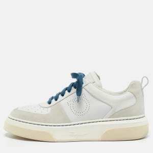 Salvatore Ferragamo White Leather and Suede Cassina Sneakers Size 41.5