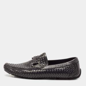 Salvatore Ferragamo Black Woven Leather Parigi Gancio Bit Loafers Size 43