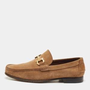 Salvatore Ferragamo Brown Suede Gancini Slip On Loafers Size 42