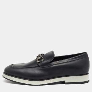 Salvatore Ferragamo Black Leather Gancini Slip On Loafers Size 41