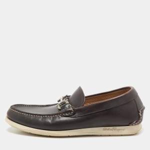 Salvatore Ferragamo Brown Leather Gancini Slip On Loafers Size 41