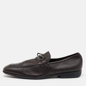 Salvatore Ferragamo Dark Brown Leather Gancini Penny Loafers Size 46