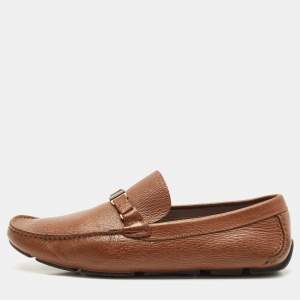 Salvatore Ferragamo Brown Leather Slip On Gancio Loafers Size 45