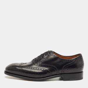 Pre Owned Salvatore Ferragamo Black Leather Brogues Lace Up Oxfords Size 43