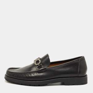 Pre Owned Salvatore Ferragamo Black Leather Fort Gancini Loafers Size 45