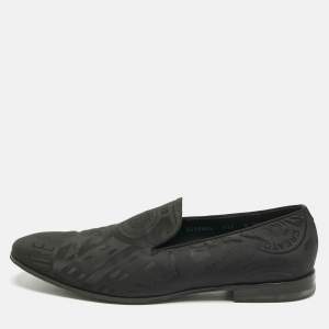 Pre Owned Salvatore Ferragamo Black Jacquard and Satin Smoking Slippers Size 43