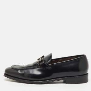 Pre Owned Salvatore Ferragamo Black Leather Gancini Slip On Loafers Size 42