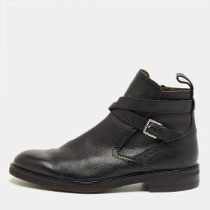 Pre Owned Salvatore Ferragamo Black Leather Buckle Knee Length Boots Size 44.5