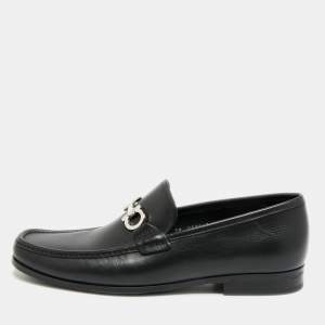 Pre Owned Salvatore Ferragamo Gancini Size 44.5 Black Leather Loafers