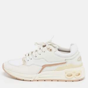 Pre Owned Salvatore Ferragamo Cosma Size 41.5 White Leather and Mesh Lace Up Sneakers