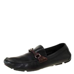Pre Owned Salvatore Ferragamo Black Leather Slip On Loafers Size 43