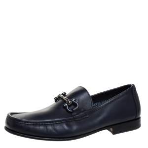 Salvatore Ferragamo Blue Leather Gancini Bit Loafers Size 41