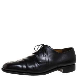 Salvatore Ferragamo Black Leahter Perforated Cap Toe Oxford Derby Size 44.5