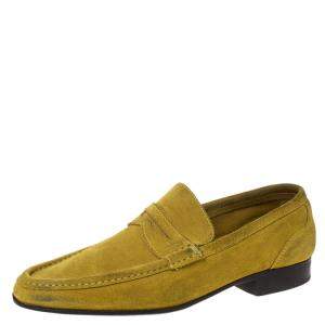 Pre Owned Salvatore Ferragamo Yellow Suede Penny Loafers Size 42