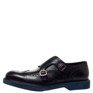 Pre Owned Salvatore Ferragamo Black Brogue Leather Monk Derby Size 42