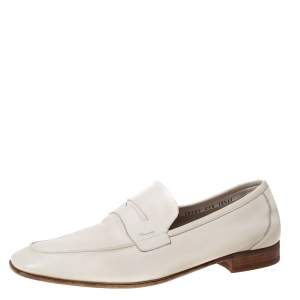 Pre Owned Salvatore Ferragamo White Leather Penny Loafers Size 44.5