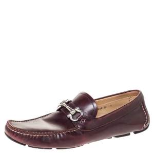 Pre Owned Salvatore Ferragamo Burgundy Leather Horsebit Slip On Loafers Size 43