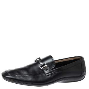 Pre Owned Salvatore Ferragamo Black Leather Gancini Bit Loafers Size 42.5