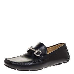 Pre Owned Salvatore Ferragamo Black Leather Gancini Bit Loafers Size 44