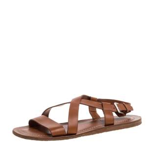Salvatore Ferragamo Brown Leather Strappy Buckle Flat Sandals Size 42.5