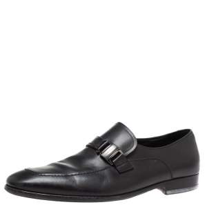 Pre Owned Salvatore Ferragamo Black Leather 'Mattia' Buckle Loafers Size 44