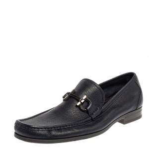 مملوكة مسبقًا Salvatore Ferragamo Blue Leather Parigi Gancini Driver Loafers Size 43.5